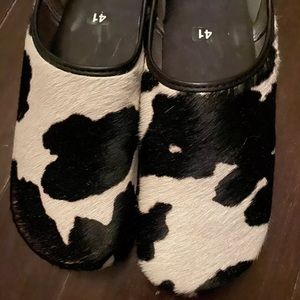 Ponyhair Clog Cow Print Black Handmade 41